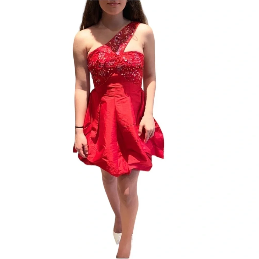 jovani red one shoulder dress Enchanting One-Shoulder Red Gown with 3D Floral Appliqu 39751
